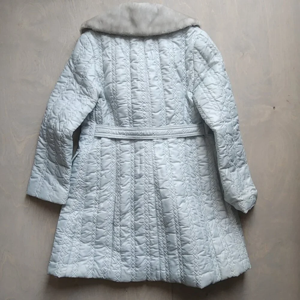 70's Sportease vintage Quilted Coat‎ Faux Fur Collar medium Old English